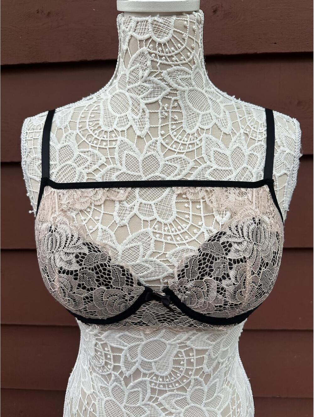 Bluebella Lace Mesh Underwire Bra Cream and Black